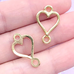 Heart Suit Open Back Bezel Connector Charm | Poker Card Deco Frame for UV Resin Craft | Kawaii Jewellery DIY (4 pcs / Gold / 13mm x 21mm)