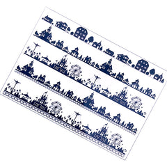 Amusement Park Clear Film Sheet | Theme Park Castle and Ferris Wheel Silhouette Embellishments | UV Resin Inclusions