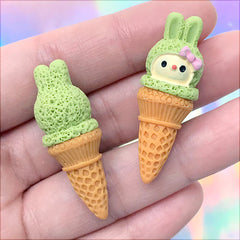 Bunny Ice Cream Cabochons | Sweets Deco | Dollhouse Ice Cream | Kawaii Phone Case Making | Decoden Supplies (2 pcs / 13mm x 39mm)