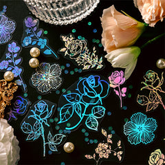 Holographic Rose Stickers | Magical Flower Bloom Sticker | Resin Art Decoration | Scrapbook Supplies (45 pcs)