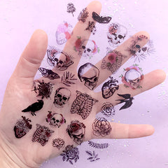 Flower Skull and Skeleton Clear Film for Resin Art Decoration | Kawaii Goth Embellishments | Creepy Cute Resin Inclusions
