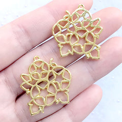 Cotton Bouquet Open Bezel Pendant | Flower Deco Frame for UV Resin Filling | Resin Jewelry Supplies (2 pcs / Gold / 25mm x 28mm)