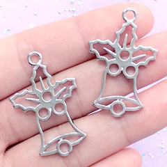 CLEARANCE Jingle Bell Open Bezel Charm | Christmas Ornament Deco Frame for UV Resin Filling | Christmas Jewelry DIY (2 pcs / Silver / 23mm x 35mm)