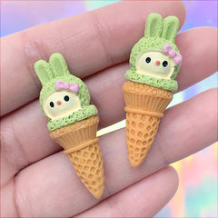 Bunny Ice Cream Cabochons | Sweets Deco | Dollhouse Ice Cream | Kawaii Phone Case Making | Decoden Supplies (2 pcs / 13mm x 39mm)