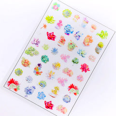 Succulent Plant Clear Film Sheet for Resin Crafts | Colorful Floral Embellishments | UV Resin Inclusions | Resin Fillers
