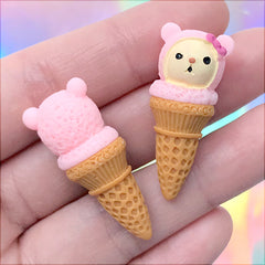 Miniature Ice Cream Cabochon | Kawaii Sweet Jewelry DIY | Dollhouse Food Craft | Decoden Supplies (2 pcs / 14mm x 35mm)