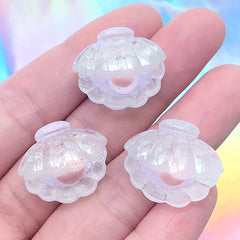 3D Seashell with Pearl Cabochon | Glittery Mermaid Embellishments | Kawaii Decoden Supplies (3 pcs / Purple / 21mm x 19mm)