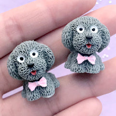 Kawaii Poodle Cabochons | 3D Animal Embellishments | Dog Decoden Pieces | Kawaii Jewelry Making (2 pcs / Grey / 21mm x 24mm)