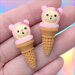 Miniature Ice Cream Cabochon | Kawaii Sweet Jewelry DIY | Dollhouse Food Craft | Decoden Supplies (2 pcs / 14mm x 35mm)