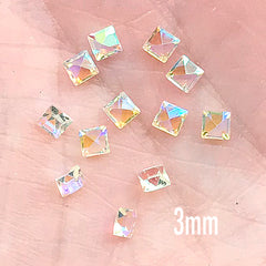 Faceted Square Resin Rhinestones | AB Clear Pointed Back Rhinestone | Bling Bling Jewellery Supplies (12 pcs / 3mm)