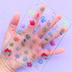 Succulent Plant Clear Film Sheet for Resin Crafts | Colorful Floral Embellishments | UV Resin Inclusions | Resin Fillers