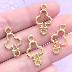 CLEARANCE Club Suit Connector Charm | Playing Card Open Bezel For UV Resin | Alice in Wonderland Deco Frame (4 pcs / Gold / 12mm x 22mm)