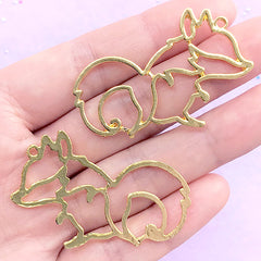Fox Open Bezel Charm | Forest Animal Pendant | Kawaii Deco Frame | UV Resin Jewelry DIY (2 pcs / Gold / 46mm x 31mm)