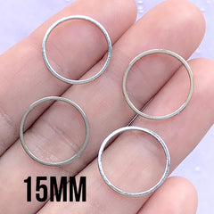 Round Deco Frame for UV Resin Filling | Hollow Circle Open Backed Frame | Geometric Jewellery DIY (4 pcs / Silver / 15mm)