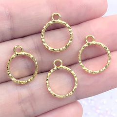 Mini Circle Deco Frame with Wavy Border | Small Geometric Open Bezel for UV Resin Filling | Kawaii Jewellery Supplies (4 pcs / Gold / 12mm x 15mm)