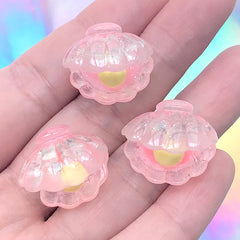 3D Glittery Seashell with Pearl Cabochon | Mermaid Decoden Pieces | Kawaii Jewelry Making (3 pcs / Pink / 21mm x 19mm)