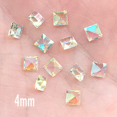 Square Pointed Back Rhinestones | AB Clear Faceted Resin Rhinestone | Sparkle Embellishments for Resin Craft (12 pcs / 4mm)