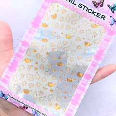 Magical Girl Nail Art Stickers | Gold Foiled Angel Wings Hexagram Star Heart Cross Sticker | Resin Inclusions