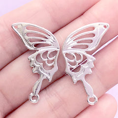 Half Butterfly Wing Open Bezel Charm | Kawaii Deco Frame for UV Resin Filling | Resin Jewellery Supplies (2 pcs / Silver / 16mm x 31mm / 2 Sided)