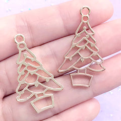 Christmas Open Bezel Pendant | Christmas Tree Deco Frame for UV Resin Filling | Resin Jewelry Making (2 pcs / Gold / 21mm x 36mm)
