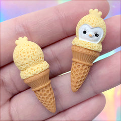 Kawaii Chick Ice Cream Cabochon | Miniature Sweet Jewelry Making | Decoden Phone Case Supplies (2 pcs / 14mm x 38mm)