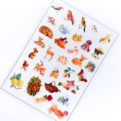 Retro Animal Drawing Clear Film Sheet | Resin Jewelry Supplies | Bird Rabbit Deer Butterfly Embellishments | Resin Inclusions