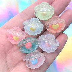 Kawaii Scallop Shell and Pearl Decoden Cabochons in 3D | Seashell Embellishments | Mermaid Jewelry Making (7 pcs / Mix / 21mm x 19mm)