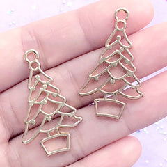 Christmas Open Bezel Pendant | Christmas Tree Deco Frame for UV Resin Filling | Resin Jewelry Making (2 pcs / Gold / 21mm x 36mm)