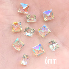 AB Clear Square Resin Rhinestones | Faceted Point Back Rhinestone | Sparkle Embellishments for Resin Jewelry DIY (10 pcs / 6mm)
