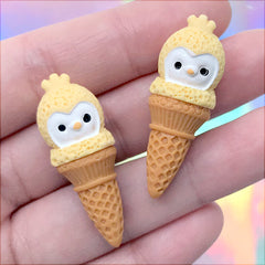 Kawaii Chick Ice Cream Cabochon | Miniature Sweet Jewelry Making | Decoden Phone Case Supplies (2 pcs / 14mm x 38mm)