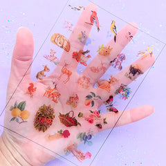 Retro Animal Drawing Clear Film Sheet | Resin Jewelry Supplies | Bird Rabbit Deer Butterfly Embellishments | Resin Inclusions