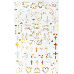 Cross and Heart Nail Art Sticker | Gold Foil Stickers | Religion Embellishments | Resin Craft Supplies