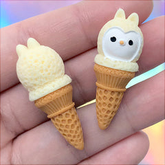 Owl Shaped Ice Cream Cabochons | Kawaii Sweet Deco | Decoden Phone Case DIY | Fake Food Jewellery Supplies (2 pcs / 14mm x 38mm)