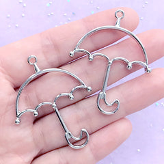 Umbrella Open Back Bezel Pendant | Kawaii Lolita Deco Frame for UV Resin Jewelry DIY (2 pcs / Silver / 36mm x 45mm)