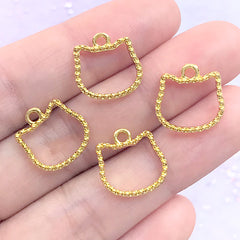 Small Cat Head Open Bezel for UV Resin Filling | Tiny Kitty Deco Frame with Beaded Border | Kawaii Resin Jewelry DIY (4 pcs / Gold / 14mm x 14mm)