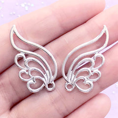 Angel Wing Open Bezel Pendant for UV Resin | Pegasus Wing Charm | Magical Girl Jewelry Supplies (2 pcs / Silver / 17mm x 33mm / 2 Sided)