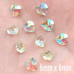 AB Clear Heart Resin Rhinestones | Faceted Rhinestone | Faux Gemstones | Kawaii Jewelry DIY (10 pcs / 6mm x 6mm)