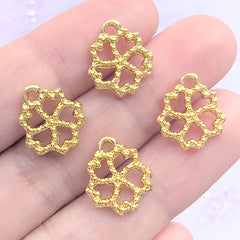 Tiny Cherry Blossom Open Bezel for UV Resin Filling | Small Sakura Deco Frame with Beaded Border | Kawaii Crafts (4 pcs / Gold / 12mm x 14mm)