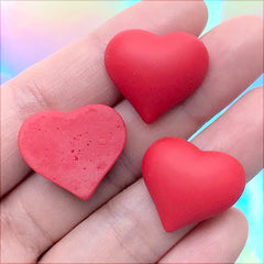 Red Heart Chocolate Candy Resin Flatback Cabochons | Valentine's Day Decoration | Wedding Embellishments (3 pcs / 21mm x 19mm)