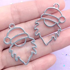 Santa Claus Open Bezel Charm | Christmas Deco Frame for UV Resin Filling | Kawaii Resin Craft Supplies (2 pcs / Silver / 22mm x 35mm)