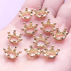 3D Crown Charms | Kawaii Cabochons | Metal Embellishments | Resin Jewelry Supplies (10pcs / Gold / 14mm x 6mm)