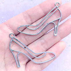 High Heel Open Back Bezel Pendant | Fashion Accessory Deco Frame | Kawaii UV Resin Jewellery DIY (2 pcs / Silver / 46mm x 36mm)