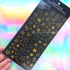 Gold Foiled Star Stickers| Shooting Star North Star Sticker | Resin Inclusions | Planner Deco Stickers