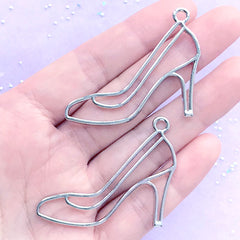 High Heel Open Back Bezel Pendant | Fashion Accessory Deco Frame | Kawaii UV Resin Jewellery DIY (2 pcs / Silver / 46mm x 36mm)