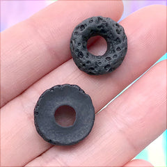 Chocolate Cereal Rings Cabochons | Actual Size Faux Food Embellishments | Kawaii Decoden Sweets (6 pcs / Brown / 14mm x 15mm)