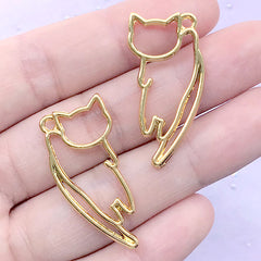 CLEARANCE Scruff a Cat Open Bezel Charm | Kawaii Kitty Deco Frame for UV Resin Filling | Pet Jewelry DIY (2 pcs / Gold / 16mm x 33mm)