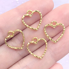 Tiny Heart Open Bezel Charm with Wavy Border | Mini Deco Frame for for UV Resin Filling | Resin Jewelry DIY (4 pcs / Gold / 13mm x 14mm)