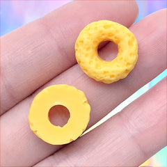 Cereal Rings Cabochons in Actual Size | Fake Food Embellishments | Faux Sweets Jewelry DIY (6 pcs / Yellow / 14mm x 15mm)