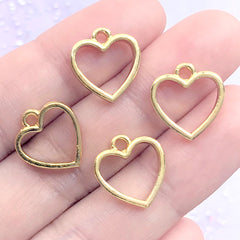Mini Heart Deco Frame for UV Resin Filling | Kawaii Open Bezel Charm | Resin Jewelry Supplies (4 pcs / Gold / 13mm x 14mm)