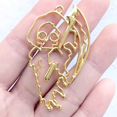 Grim Reaper Open Bezel Charm | Angel of Death Deco Frame for UV Resin Jewelry Making | Halloween Pendant (1 piece / Gold / 32mm x 54mm)